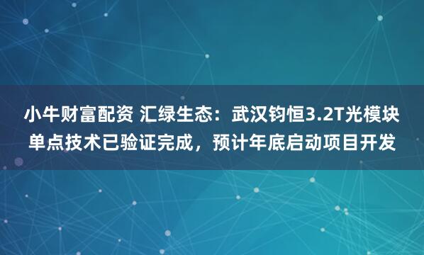 小牛财富配资 汇绿生态：武汉钧恒3.2T光模块单点技术已验证完成，预计年底启动项目开发